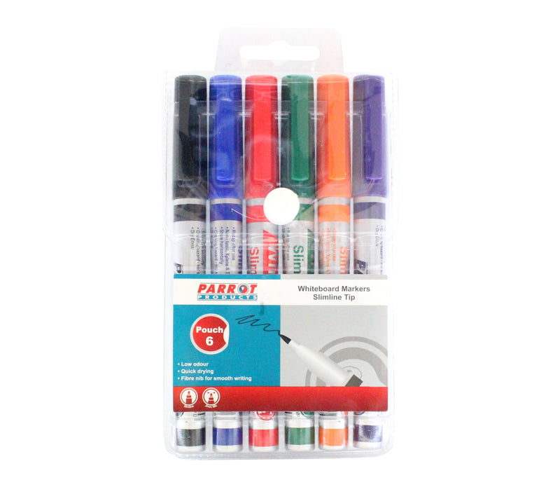 Parrot Whiteboard Markers (6 Markers - Slimline Tip - Carded)
